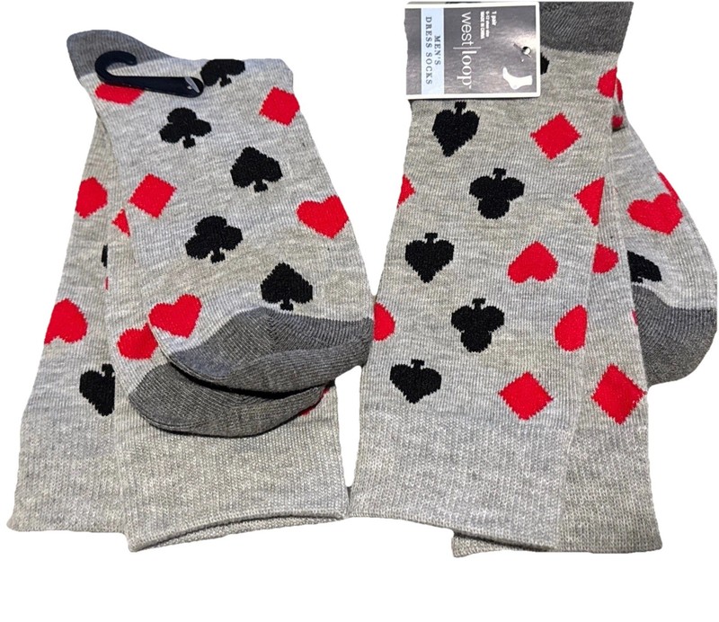 2 x Pairs LUCKY POKER CARDS * Socks * 6-12 Shoe Size New Diamonds Clovers Spades