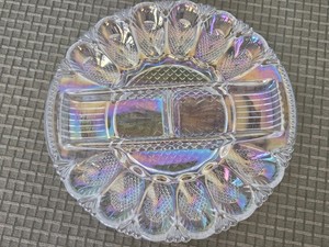 Vintage - L E Smith - Iridiscent Luster - Deviled Egg Plate Server w/Center Tray