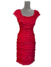 NWT Tadashi Shoji Tiered Ruffled Raspberry Pink Cocktail Tulle Accent Dress Sz 4
