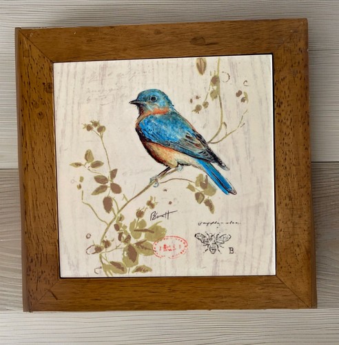 VTG Gilded Songbird 4 Chad Barrett Art Tile Framed In Wood 8x8x .5”D Wall Decor - Picture 1 of 11
