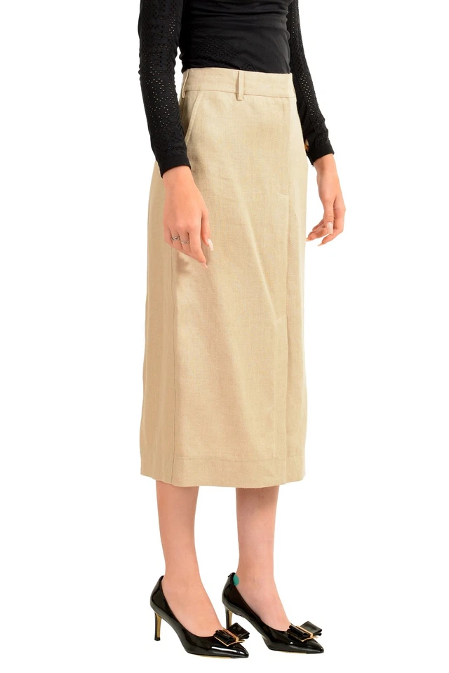 Burberry Women's "Jean_407" 100% Linen Oatmeal Beige Pencil Skirt US 6 IT 40 - Image 2 of 4
