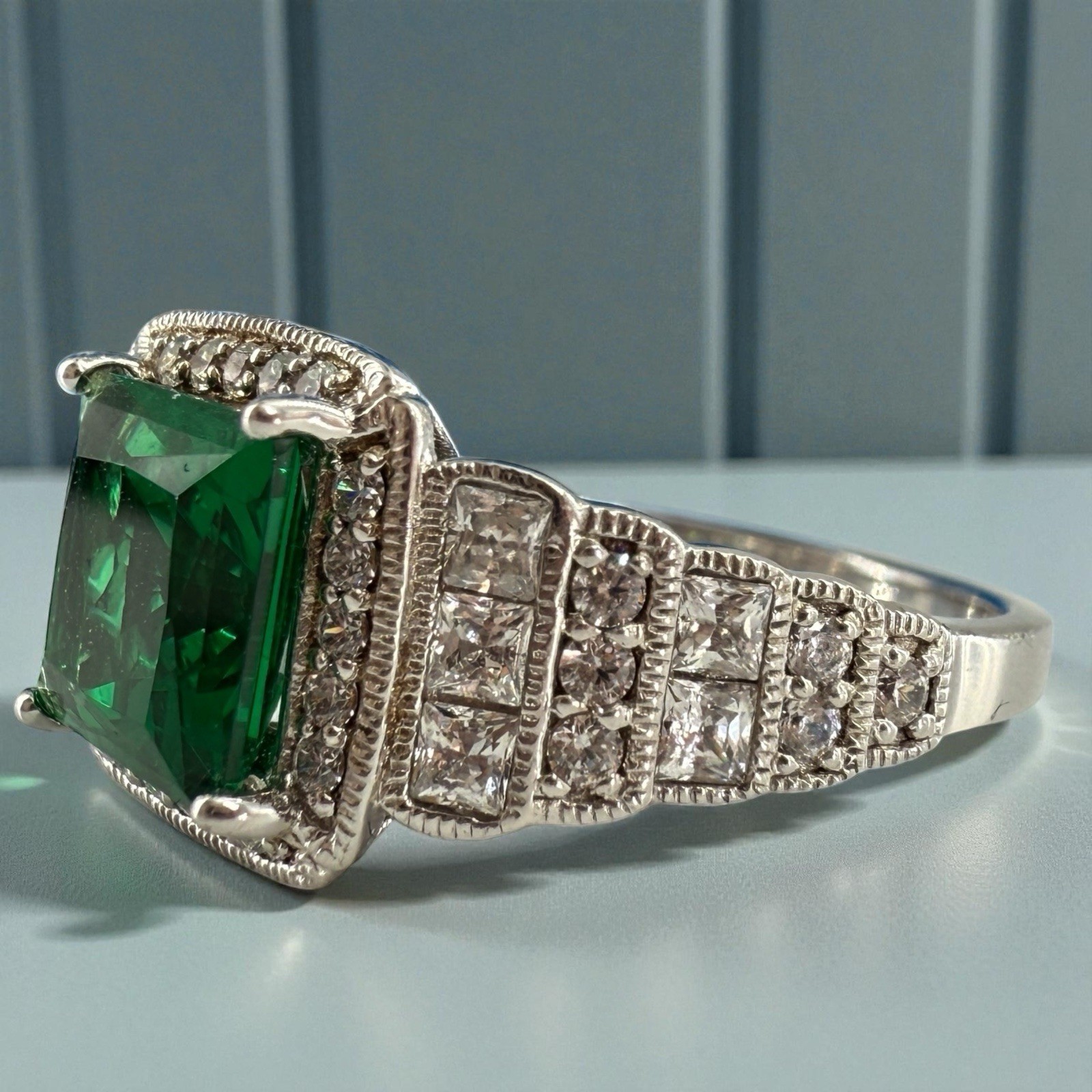 sterling designer signed Xavier simulated emerald… - image 8