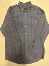 Roundtree Yorke Gold Label No Iron Blue Plaid Button Down Long Sleeve LT