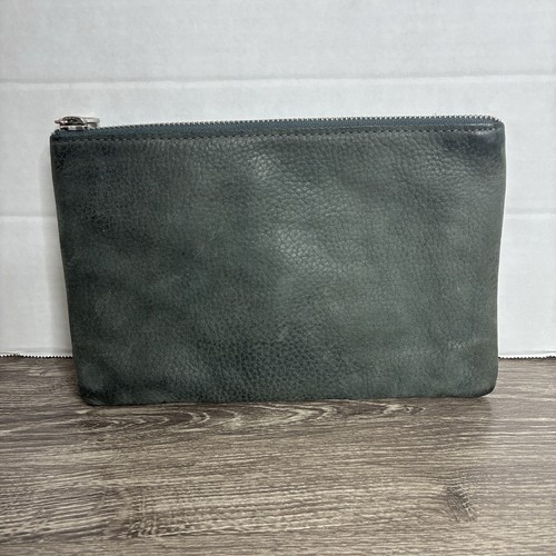 Madewell Leather Pouch Zip Wallet Clutch Green Leather Large 9x6