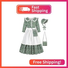 Aoiviss Girls Pioneer Costume Floral Colonial Prairie Dress for Little Kids