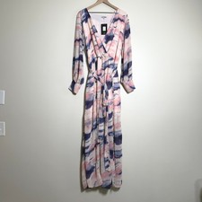 Fashion Nova Womens Park Avenue Maxi Dress 2X Peach Abstract Faux Wrap Event