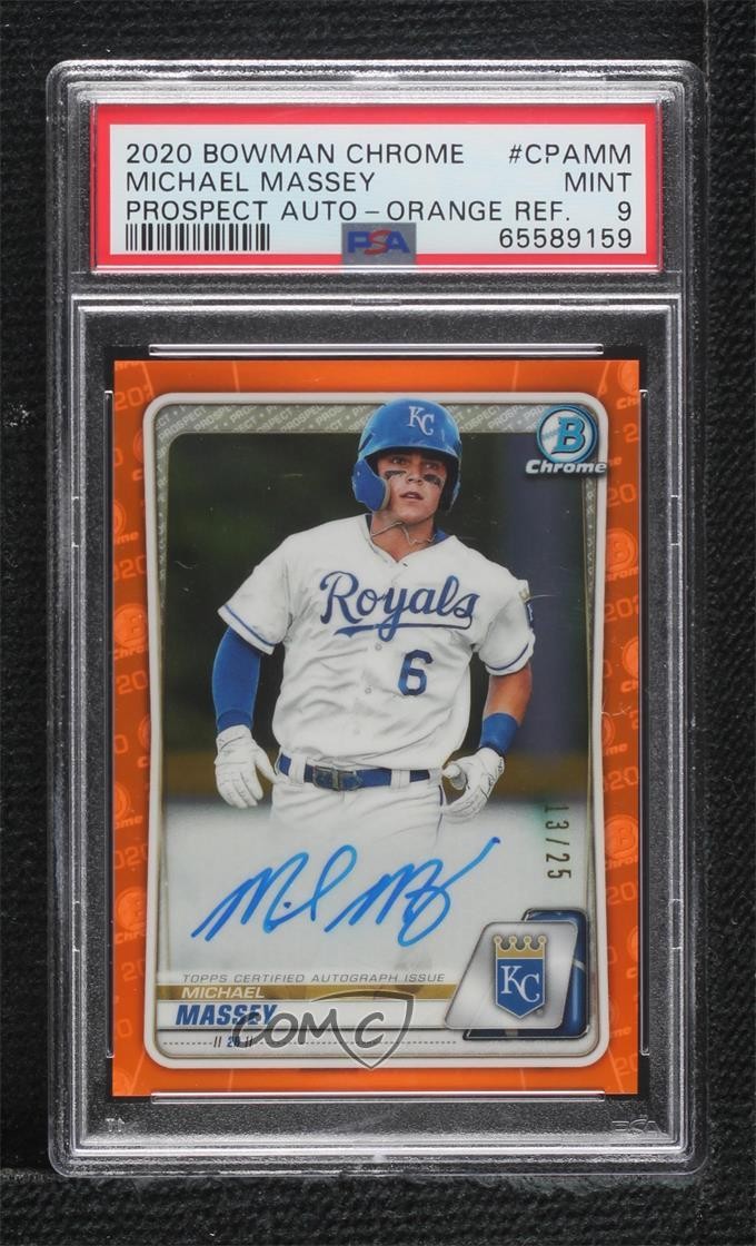 2020 Bowman Chrome Prospect Orange Refractor 13/25 Michael Massey PSA 9 Auto c7w