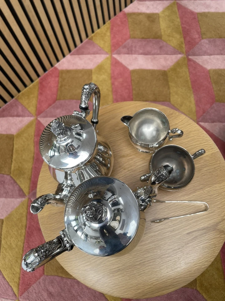 Juego de café y té vintage plateado con jarra de azúcar y leche Foto 4 de 4