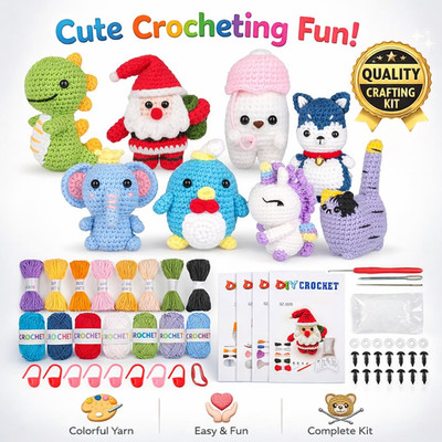 8 Pcs Crochet Kit for Beginners DIY Craft Crocheting Animal Kits