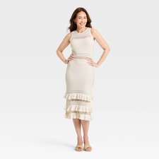 Women Ruffle Sweater Midi Dress - A New Day Cream M