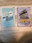 Lot of 2 Metal Wall Plaques Vintage Distressed Travel Moon Surf Summer Signs — photo 2