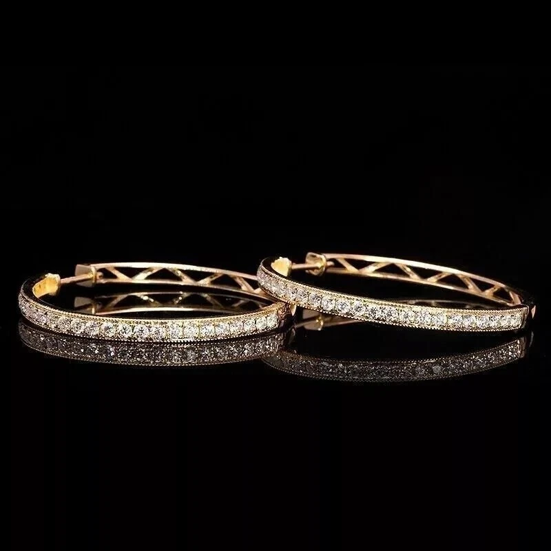 2Ct Round Cut Simulated Diamond Women's Hoop Earring In 14K Yellow Gold Plated - Image 3 of 4