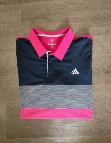 Adidas Golf Polo Shirt Men's XL Pink Blue with White Stripe Performance Wicking