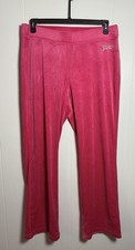 Y2K Juicy Couture Size Large Hot Pink Velour Tracksuit Wide Leg Low Rise Pants