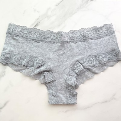 Victoria's Secret The Lacie Lace-Waist Cotton Smooth Cheeky Panty Heather Grey M