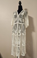 Rachel Zoe White Lace Duster Kimono Or Swimsuit Cover-up One Size NWT Cardigan