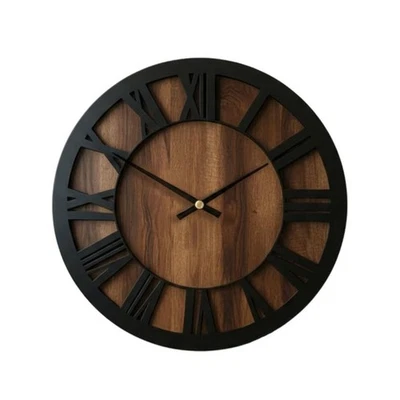 Wood Grain Wall Clock Silent Quartz Movement Minimalist Design for Bedroom - Image 1 of 4