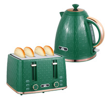 Kettle & 4-Slot Toaster Set Blue PP 1.7L 24.2x19.5x23.4cm Honeycomb RapidBoil UK