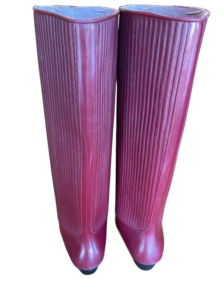 Botas hasta la rodilla de lluvia de goma vintage Liza Rigon borgoña talla 10/40 Foto 4 de 4