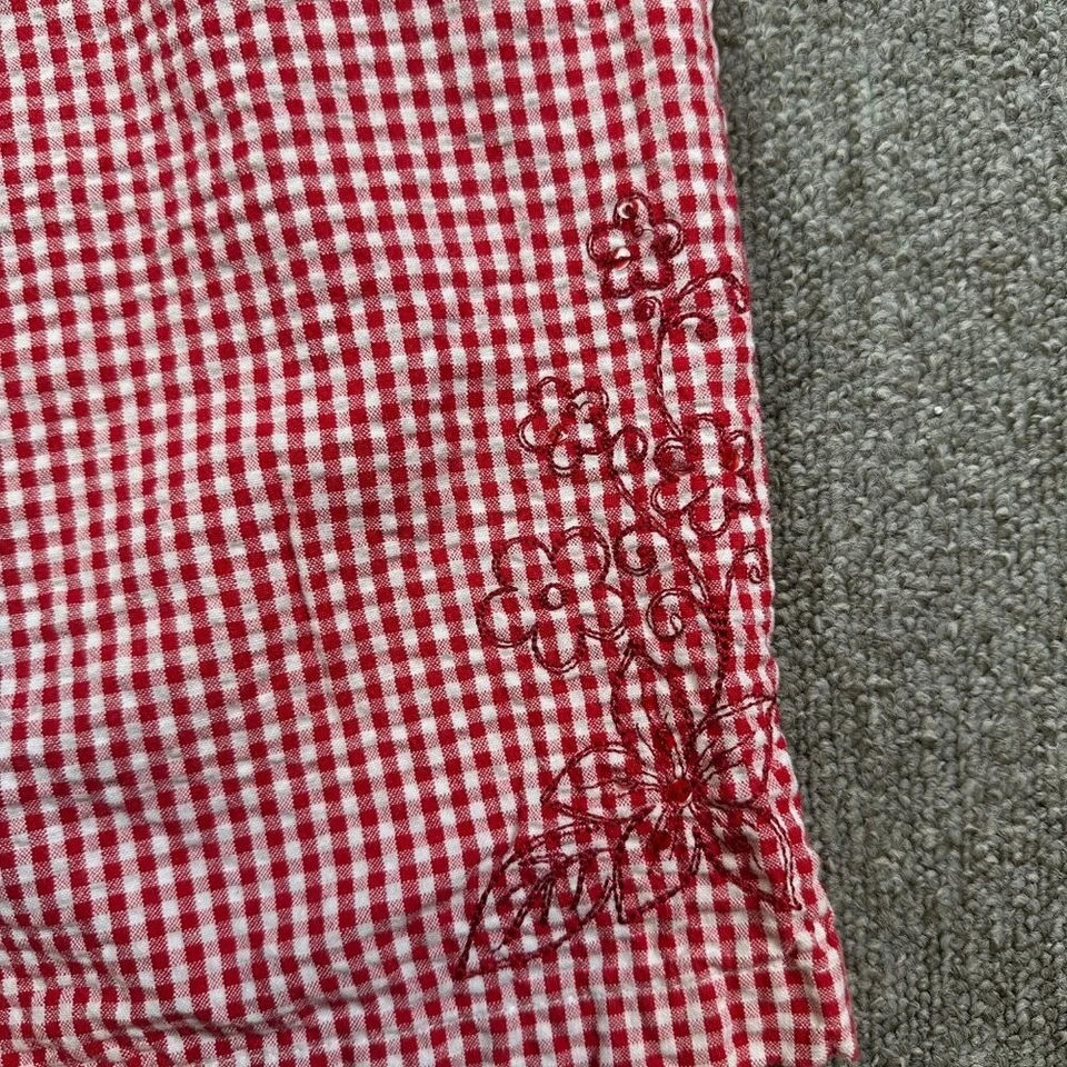 Pantalones capri vintage rojos y blancos con bordado floral de guinga para mujer pequeños pequeños Foto 2 de 4