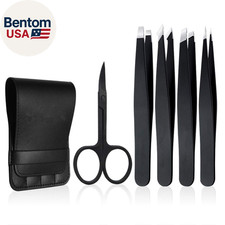 Tweezers Set 5-Piece - Professional Stainless Steel Tweezers with Curved Scissor