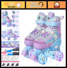 Adjustable Quad Roller Skates for Kids, Light Up Wheels, Ages 6-12, Outdoor Fun