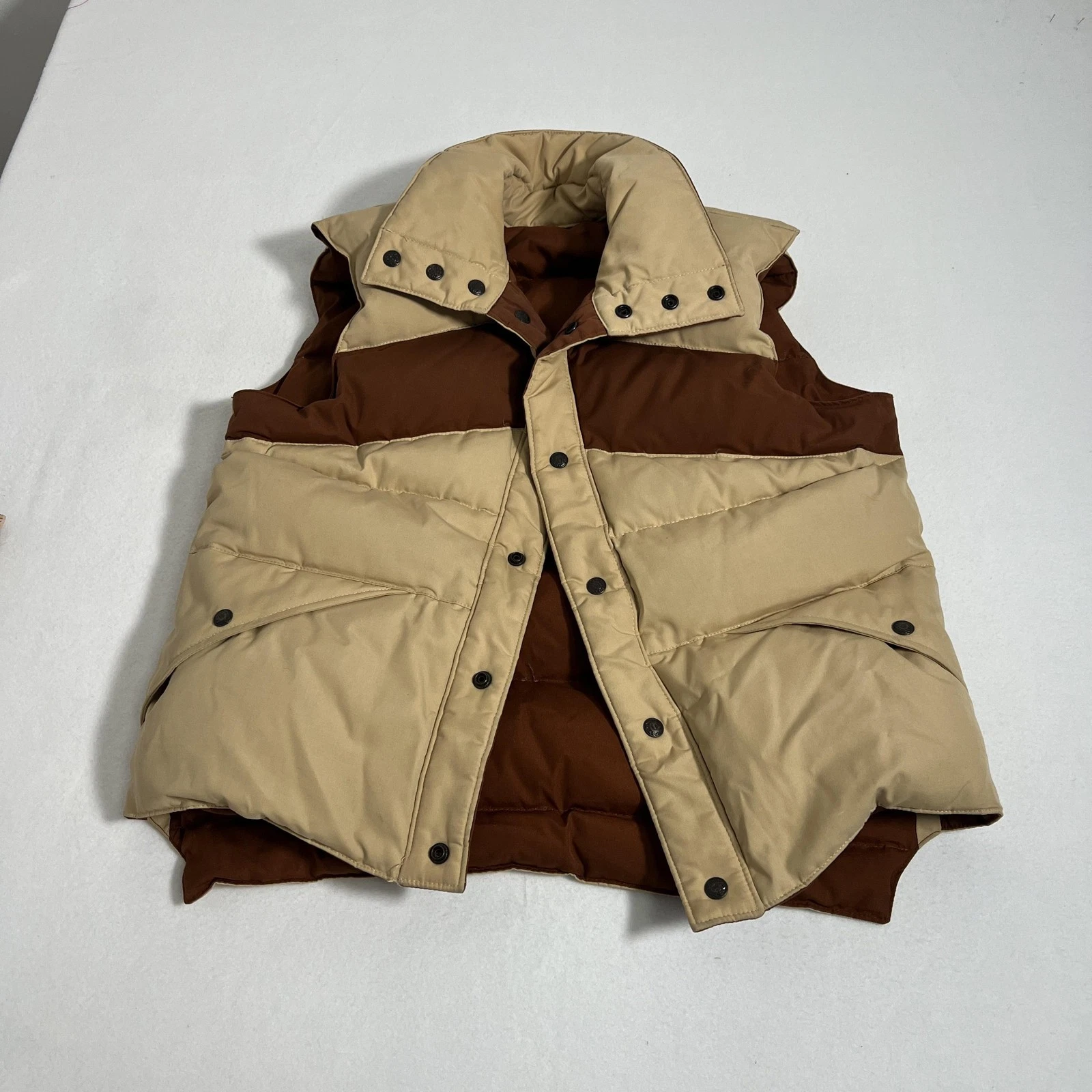 Vintage Sunshine Vest Mens Large Brown Reversible Down Puffer Hiking Outdoor