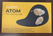 AUDIEN ATOM Rechargeable OTC Hearing Aids / Amplifier & Charger Open Box