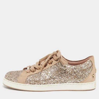 Baskets à lacets Jimmy Choo Miami taille 35,5 marron or paillettes et daim - Photo 1/4