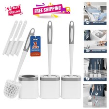 3 Pack White Toilet Brush Set with Ergonomic Grip  Modern Design for Bathrooms