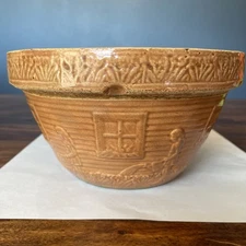 Vintage Robinson Ransbottom Mixing Bowl -Girl With Watering Can  8 Inch rustic