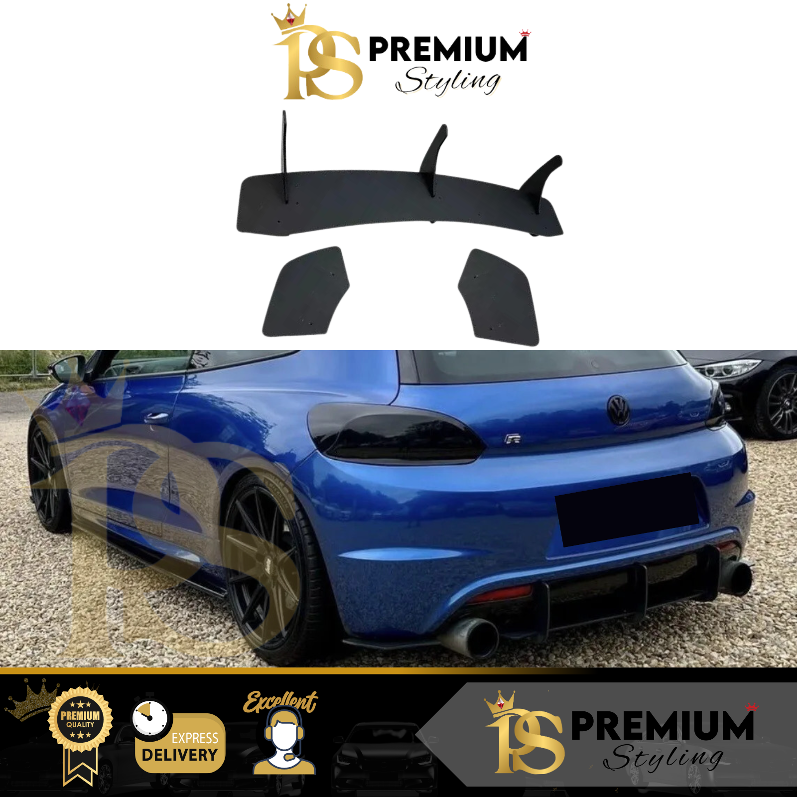 VW Scirocco R MK3 Rear Bumper Finned Diffuser Valance lip 2008-2014