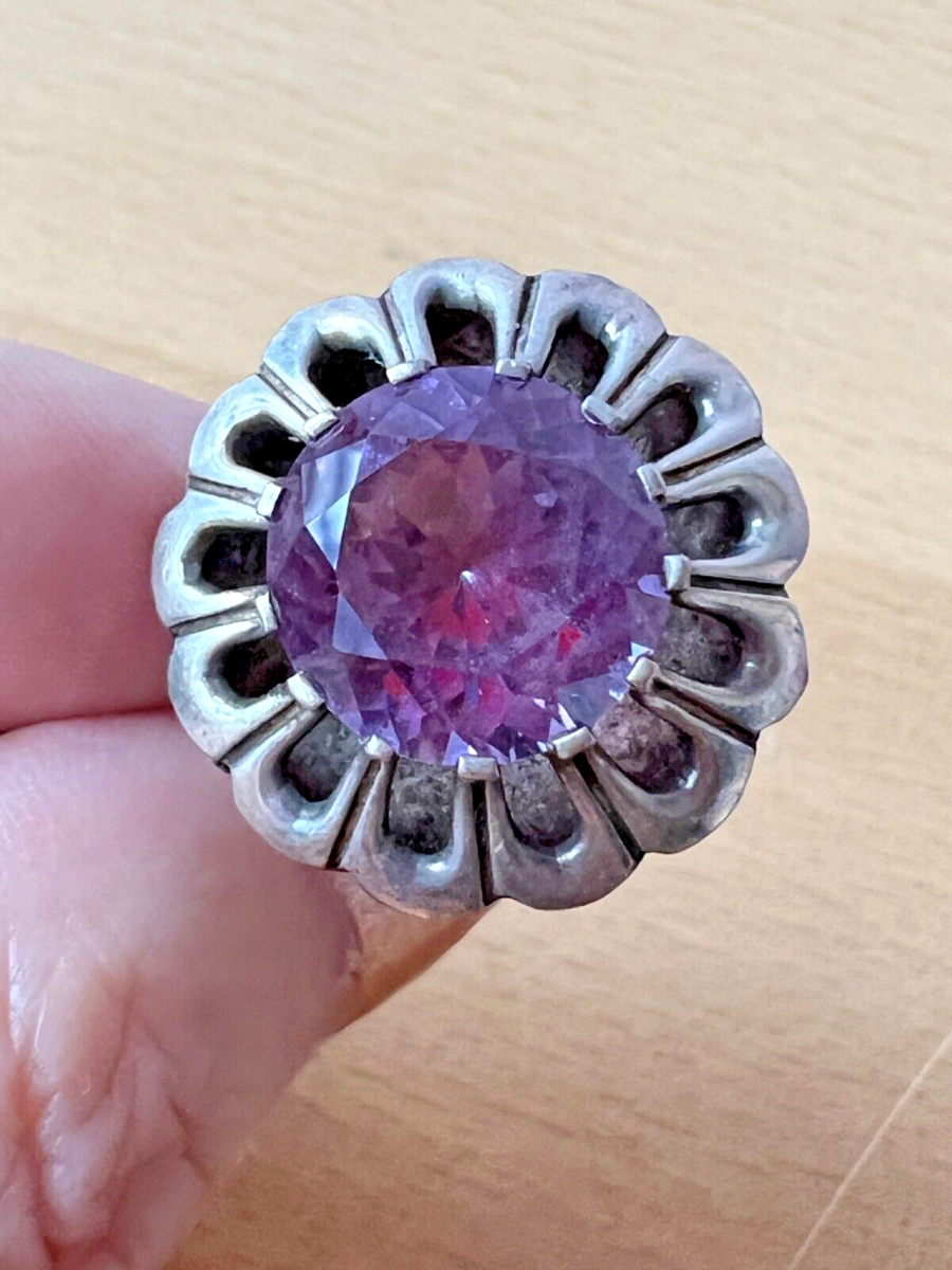 17.5号 メキシコ製 vintage taxco 925 フラワーリング VINTAGE TAXCO MEXICO PURPLE PINK SAPPHIRE STERLING SILVER