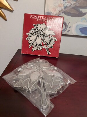 TRIVET VTG Xmas New In Org Box TELEFLORA 1984 Christmas Cast Aluminum POINSETTIA