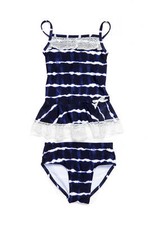 FLAPDOODLES Little Girl's 4 Tie Dye  White Crochet 2-Pc Tankini Swim Set NWT