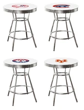 MLB Bar Table White and Chrome w/Team Logo Vinyl Decal and a Glass Top Option
