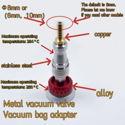 A set of metal vacuum valve self sealing reusable vacuum bag connectors