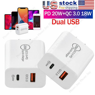 PD 20W USB-C Dual Port Adapter Wall Charger For iPhone 11 12 13 Pro Max XR LOT