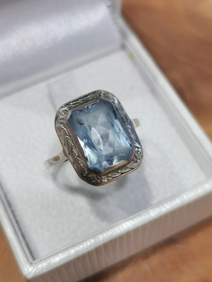 Anello 950 Argento Con Topazio Blu IN Misura 58 3,7 Grammi - Immagine 2 di 4