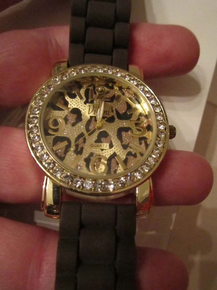 RELOJ VIVANI DISEÑO ESTAMPADO LEOPARDO CUARZO - CORREA GOMA MARRÓN OSCURO - OFC-13 Foto 2 de 4