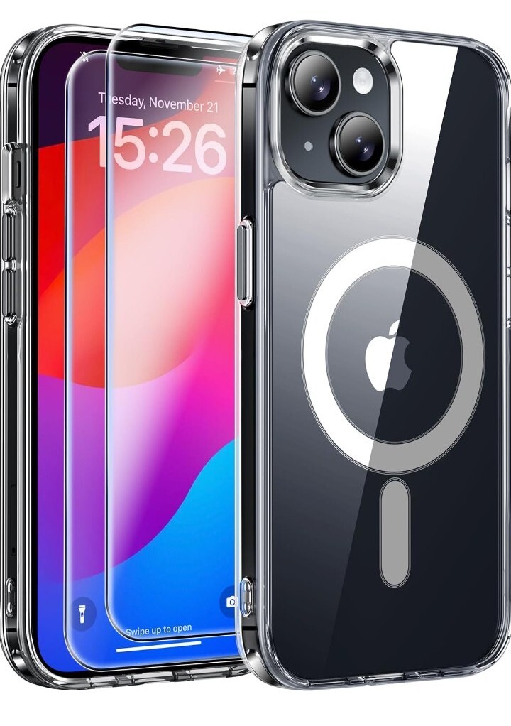 JAME for iPhone 15 Case Clear, iPhone 15 Magnetic Case with 2*Glass Screen Prote-image