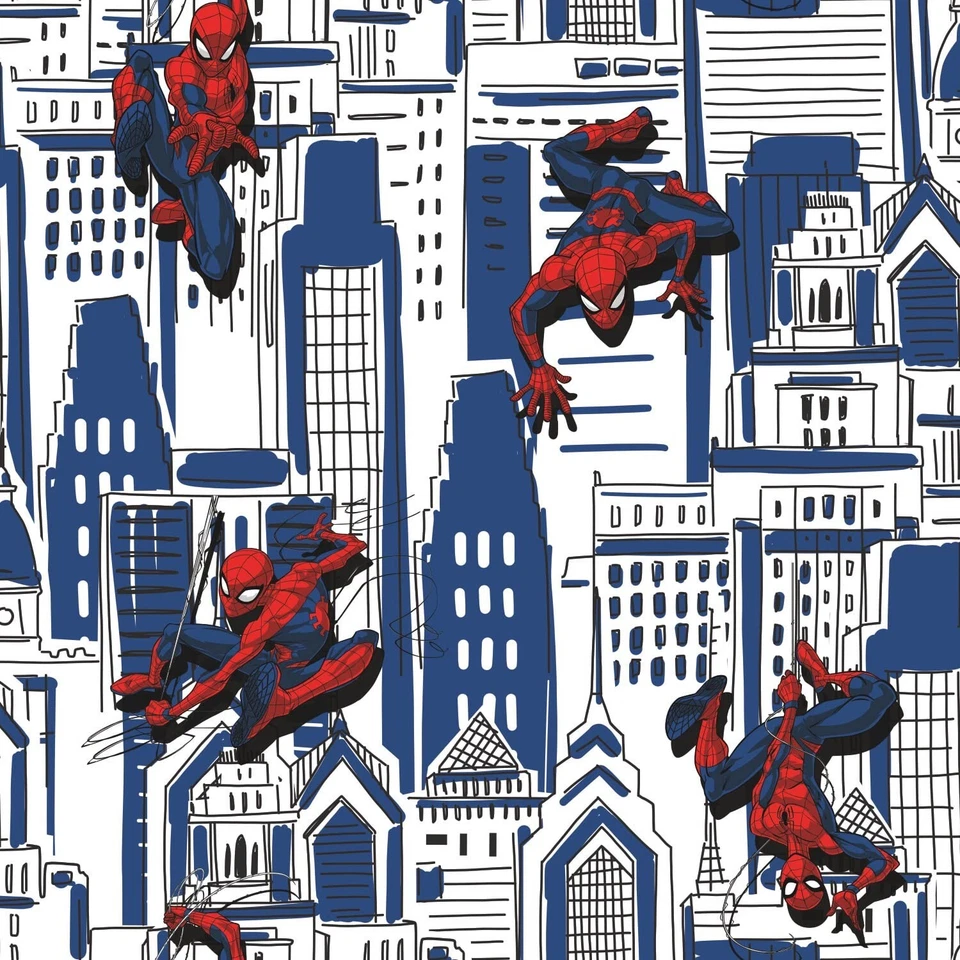Papel pintado RoomMates Marvel Spider-Man paisaje urbano azul pelar y pegar de RoomMa... Foto 2 de 4