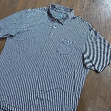 Peter Millar Polo Shirt Mens XXL Blue Stripes Seaside Wash Cotton Pocket Casual