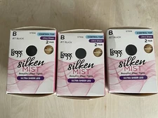 Leggs Silken Mist Ultra Sheer Leg Pantyhose Size B Jet Black 2 Pair Pack 6 Total