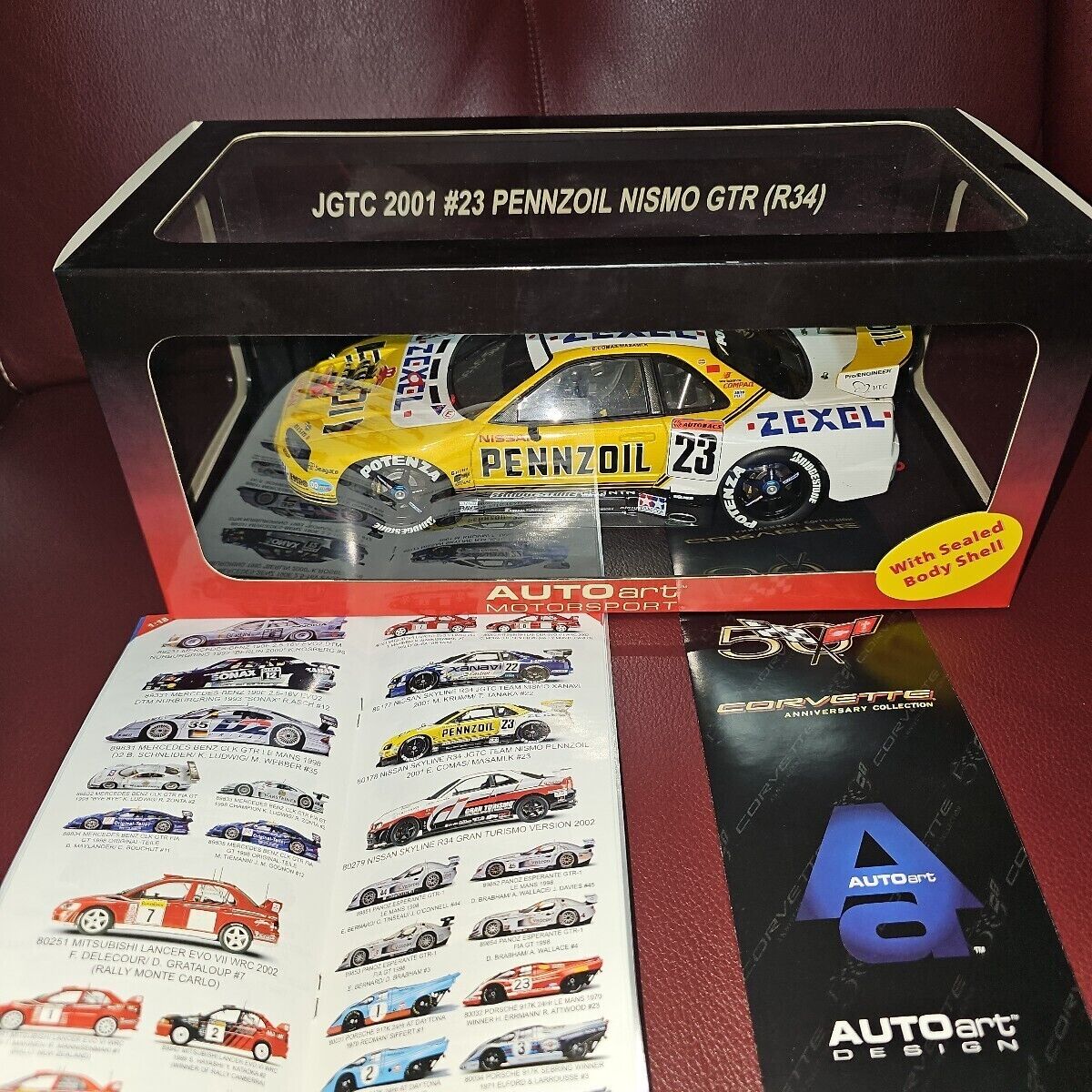 AUTOart 1/18 JGTC 2001 #23 PENNZOIL NISMO R34 GT-R Yellow w AUTOart 1/18 JGTC 2001 #23 PENNZOIL NISMO R34 GT-R Yellow w