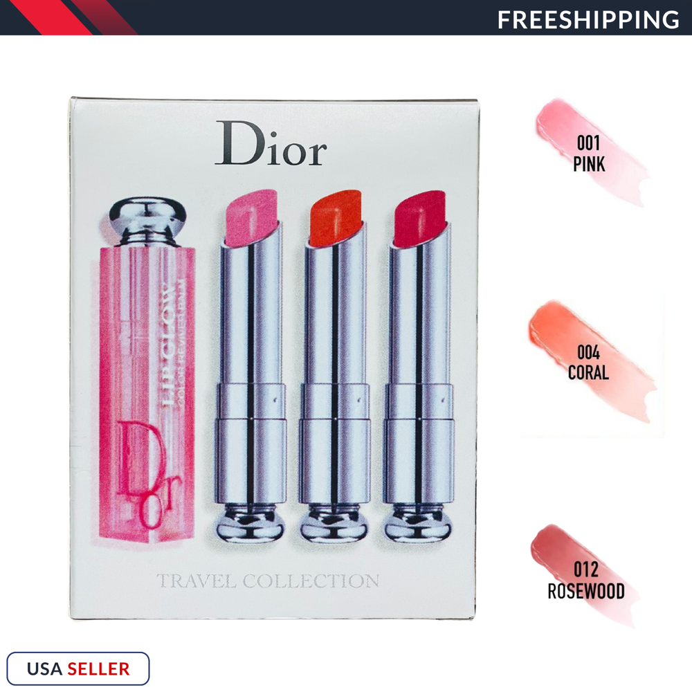 Dior Addict Lip Glow Trio 001-Pink 004-Coral 012-Rosewood Lipstick Gloss Balm