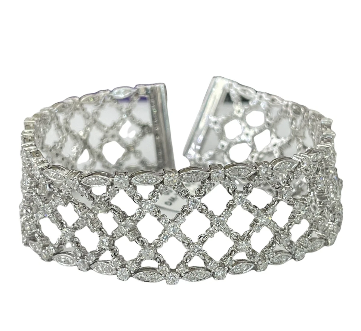 Weave Round Brilliants Diamond Wide Bracelet White Gold 14kt eBay
