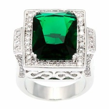17.25CT Simulated Green Emerald  Round White Sapphire In 935 Silver Women Ring