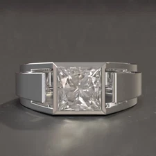 1.20ct Princess Moissanite Men's Ring Bezal setting mens special gift for him