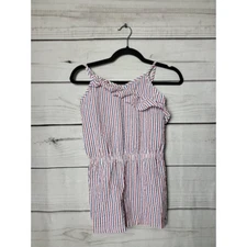 Vineyard Vines Girls Romper Red White Blue Striped Sleeveless Ruffle Front M